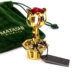 Matashi Red Cystal Tulip Flower Figurine 24K Gold Plated Miniature Gift w/Tag